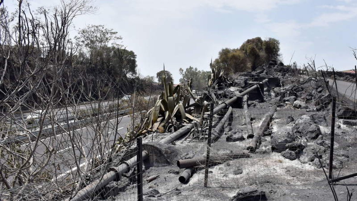 Imagen del estado de una zona de Catania asolada por los incendios. ORIETTA SCARDINO