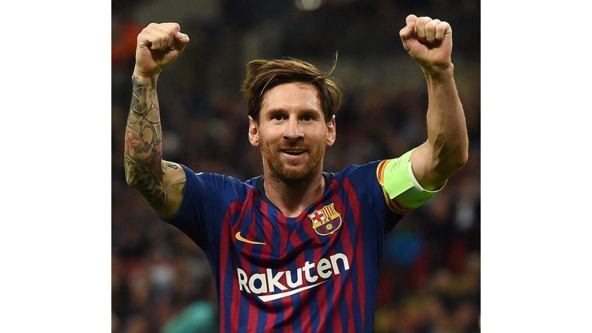 Lionel Messi celebra la victoria del Barcelona frente al Tottenham en Wembley. ANDY RAIN