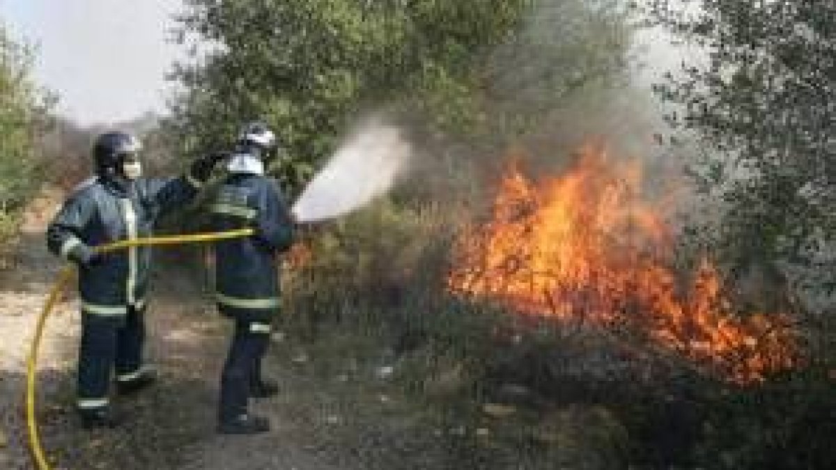 Bomberos de Ponferrada sofocan un incendio forestal, en una fotografía de archivo