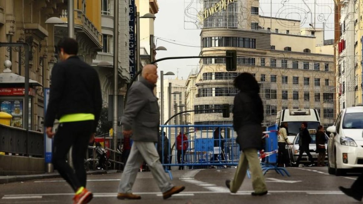 Cortes de tráfico en la Gran Vía madrileña, las pasadas navidades.