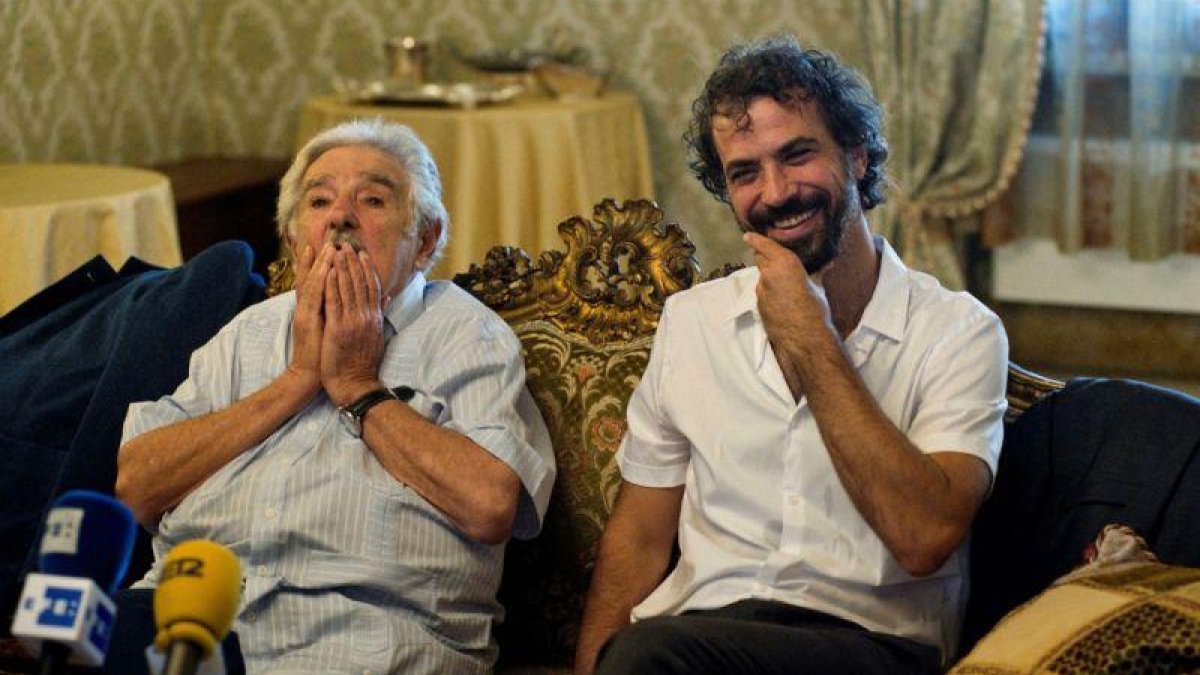 José Mújica y Álvaro Brechner, durante la presentación de la película La noche de 12 años, en la Mostra de Venecia.
