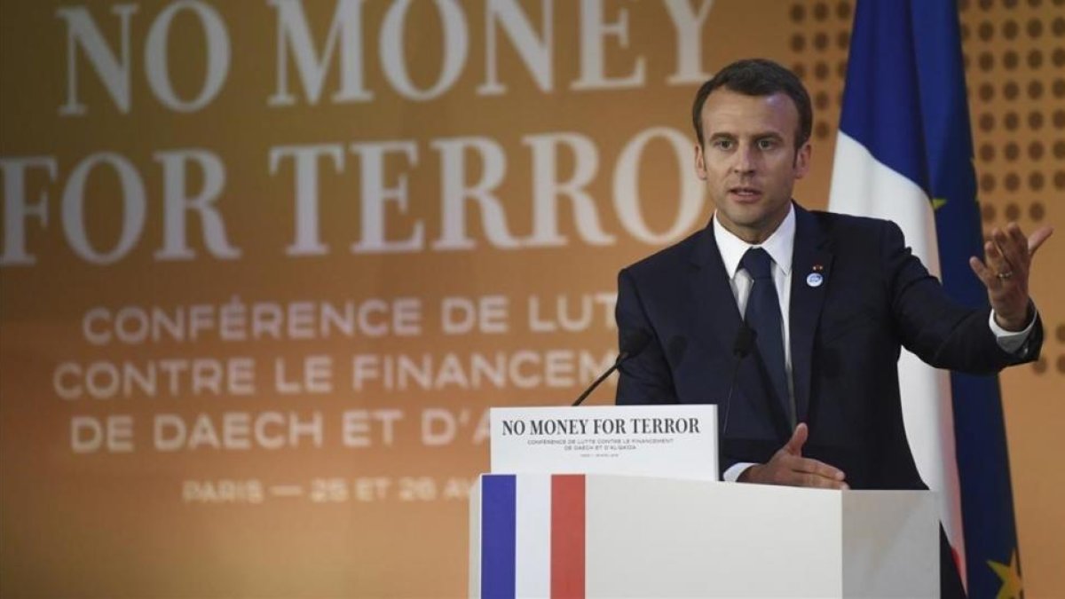 Macron durante su intervención en la conferencia.