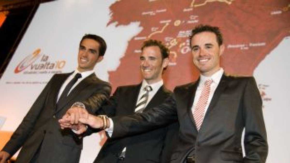 Los favoritos al tirunfo, si asisten: Alberto Contador (i), Alejandro Valverde (c) y Samuel Sánchez.
