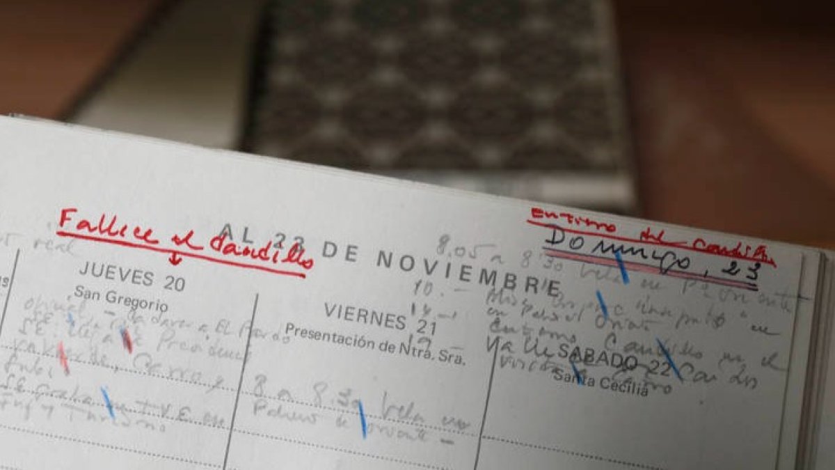Imagen de la agenda de Carlos Arias Navarro en la que escribe la fecha de la muerte de Franco. FERNANDO OTERO
