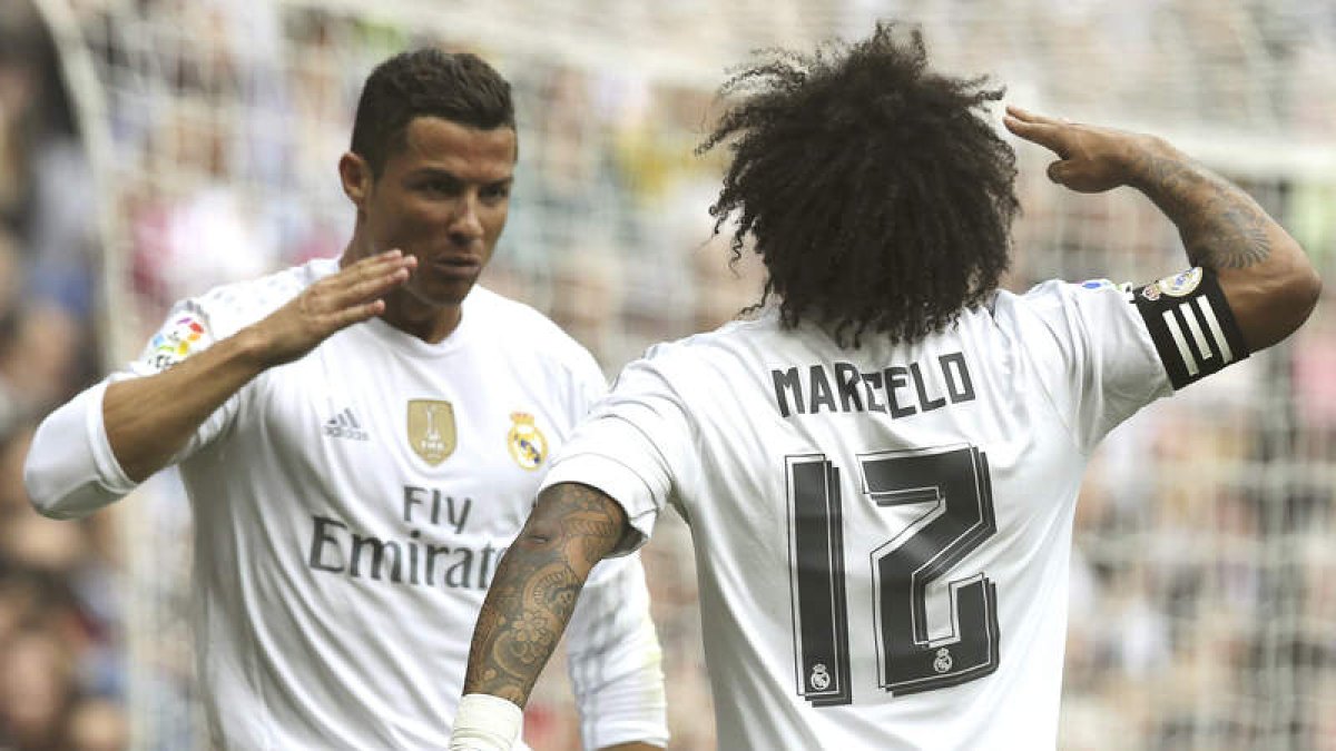 Cristiano y Marcelo celebran el segundo del Madrid.