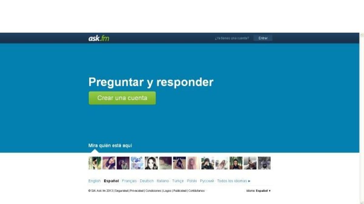 Imagen del login a la web de Ask.FM