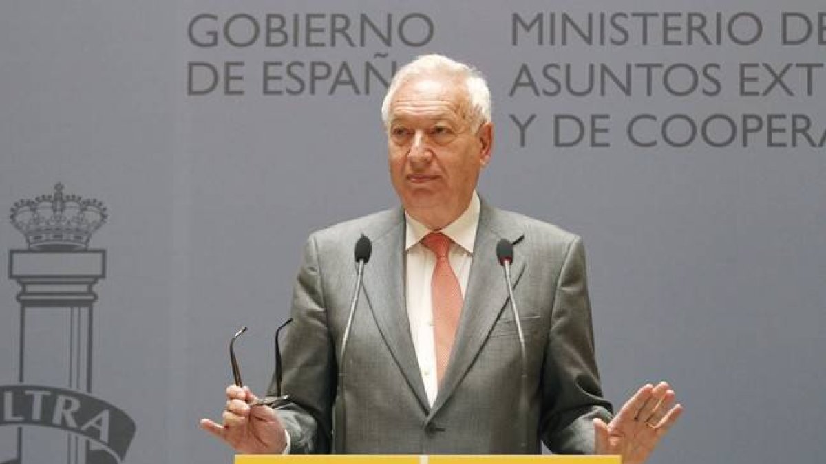 El ministro de Asuntos Exteriores, José Manuel García-Margallo, durante la rueda de prensa que ha ofrecido este sábado.