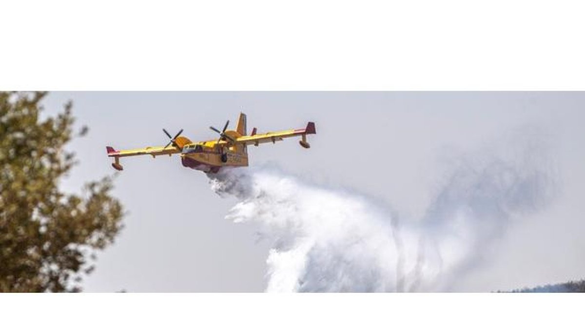 Medios aéreos trabajan en la extinción del fuego. EFE