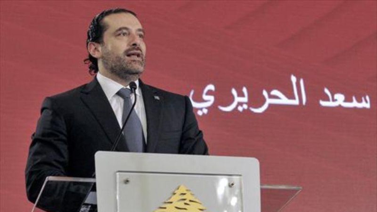 Saad Hariri, durante una conferencia el viernes en Beirut.