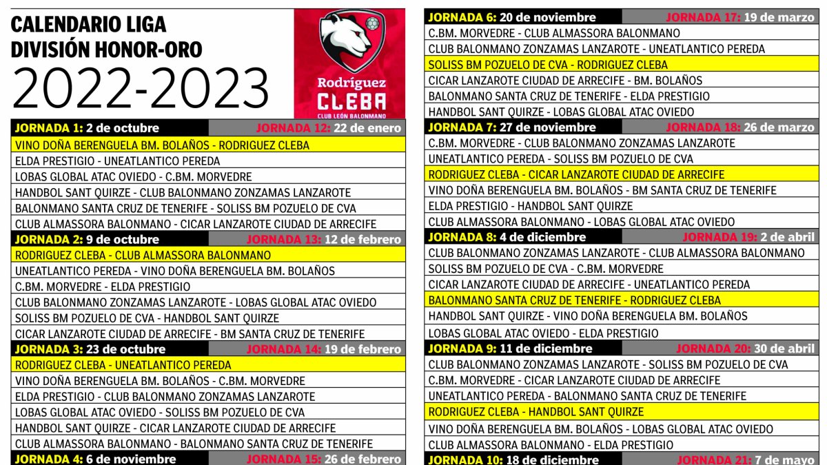 Calendario de Liga del Cleba temporada 2022-23. DL