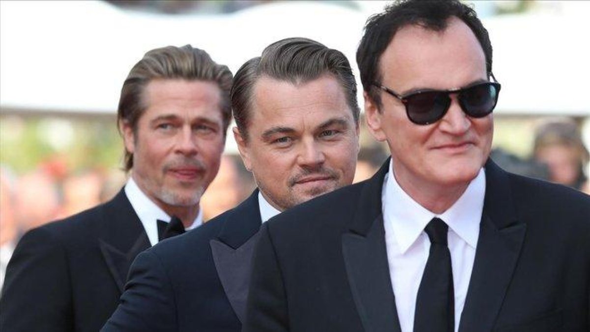 Quentin Tarantino, Leonardo DiCaprio y Brad Pitt, tras el estreno de Érase una vez en Hollywood en Cannes.