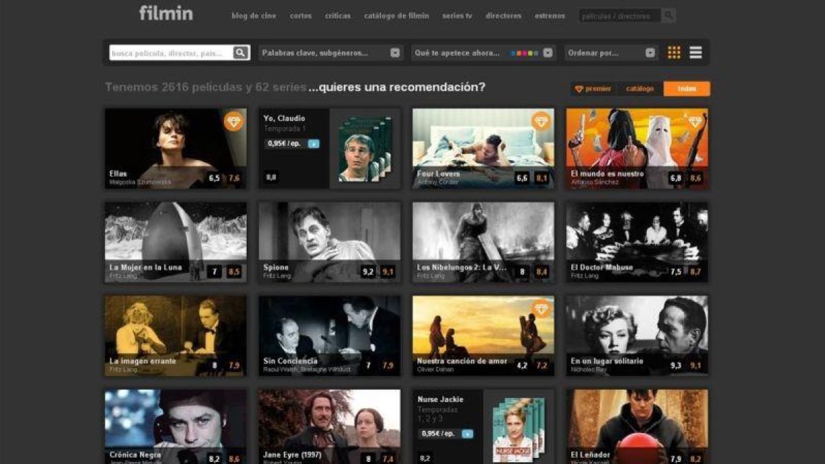 Imagen de la página web de la plataforma de cine Filmin.