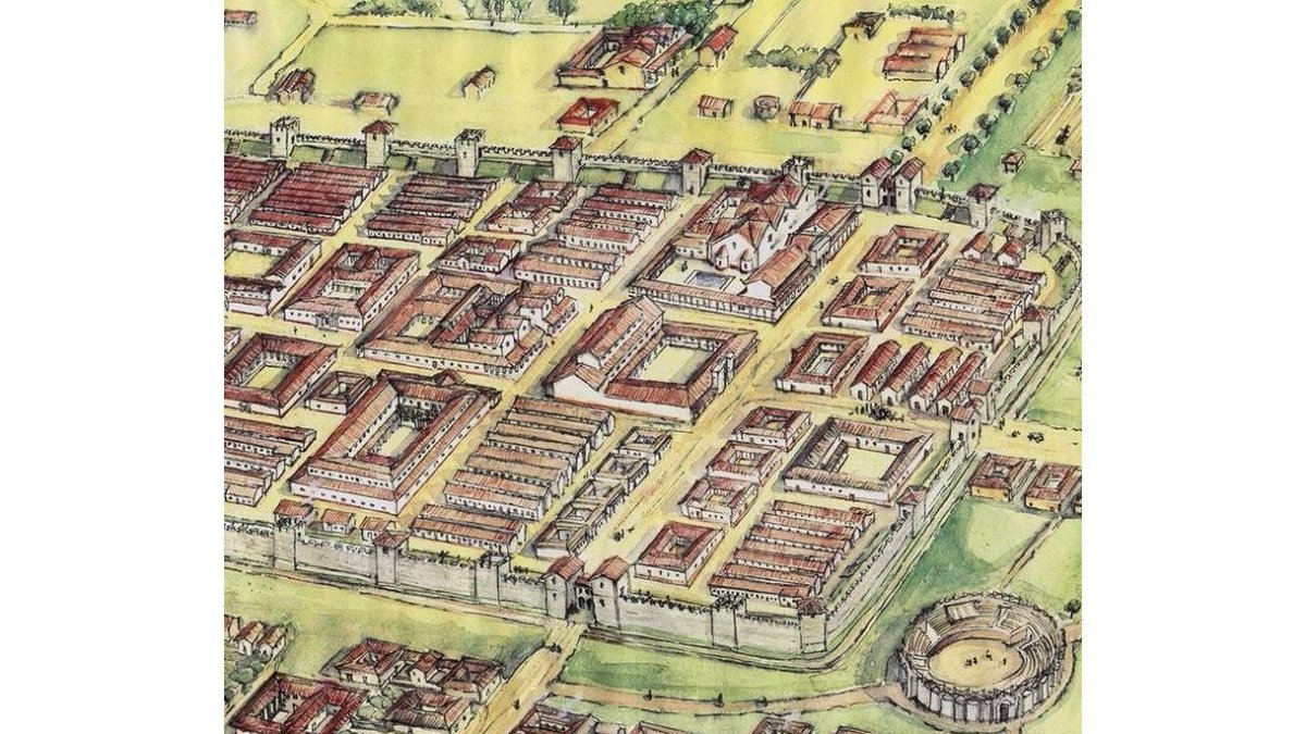 ASÍ ERA LEÓN. Una de las ilustraciones muestra cómo era la ciudad cuando nació en forma de campamento romano.