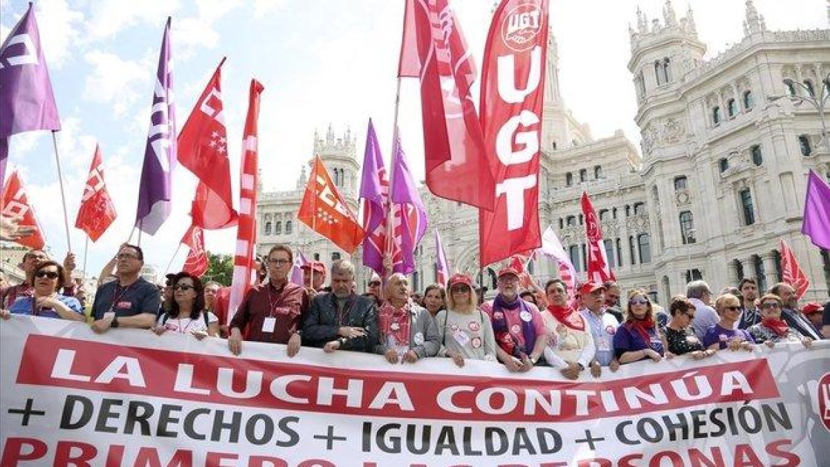 Cabecera de la manifestación del 1 de mayo en Madrid.