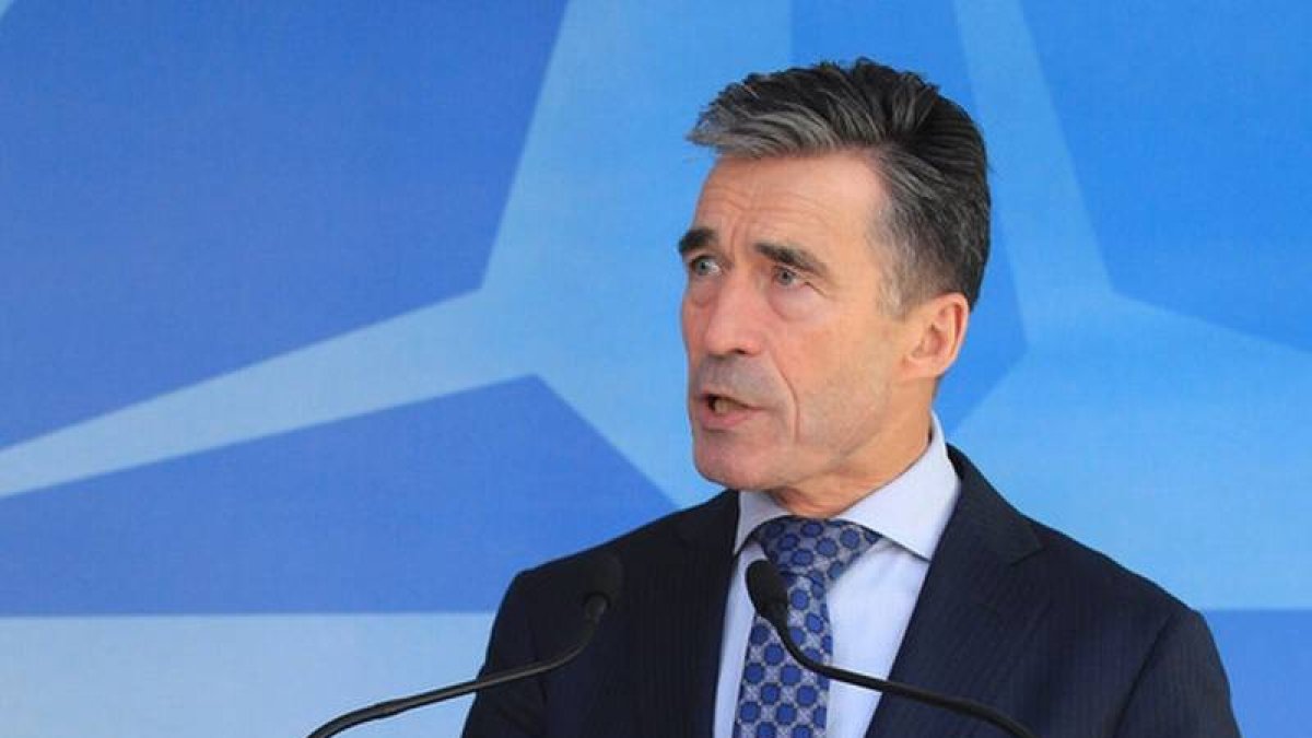 El secretario general de la OTAN, Anders Fogh Rasmussen, durante la rueda de prensa, este miércoles en Bruselas.