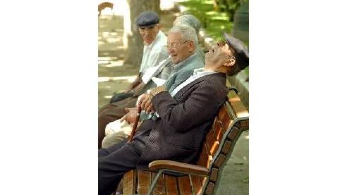 Un grupo de jubilados descansa en un parque de Madrid
