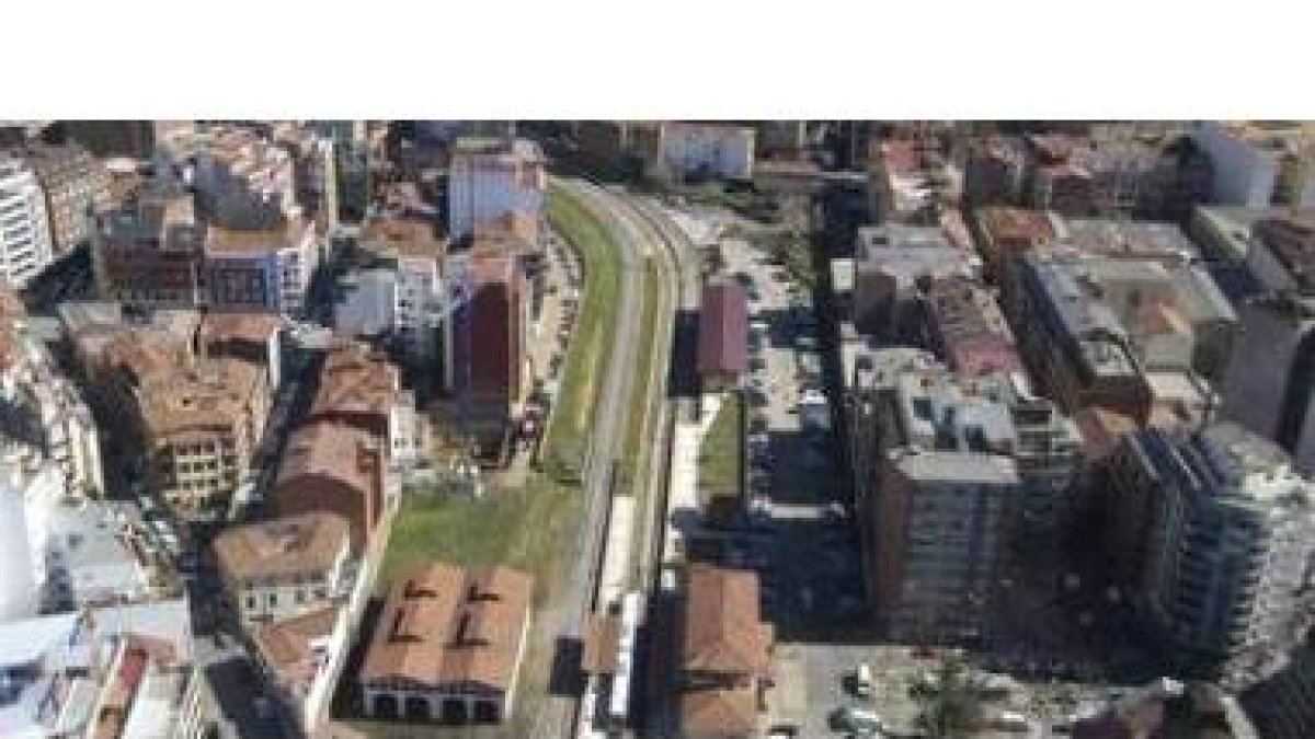 Vista aérea de la zona de la estación de Feve, que se verá afectada por la implantación del tranvía.