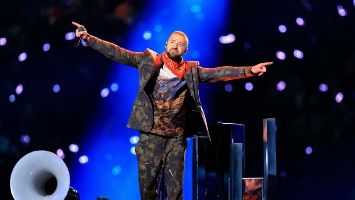Justin Timberlake durante su actuación en el descanso de la Super Bowl 2018