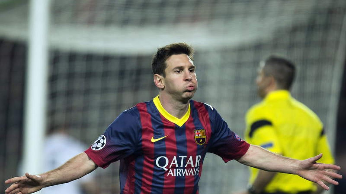 Messi celebra el gol marcado al Manchester City durante el partido de vuelta de los octavos de final de Liga de Campeones.