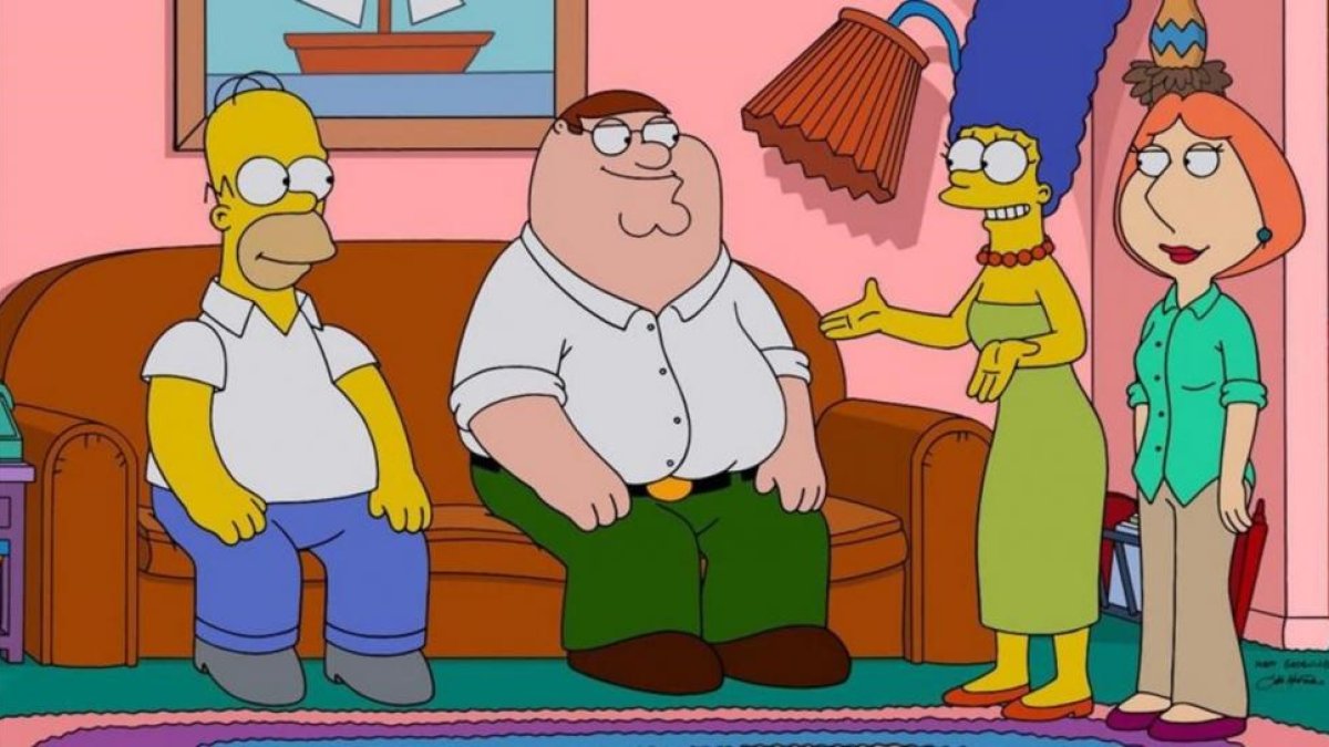 Imagen del episodio especial 'crossover' que emite Neox,m con los protagonistas de las series animadas 'Los Simpson' y 'Padre de familia'.