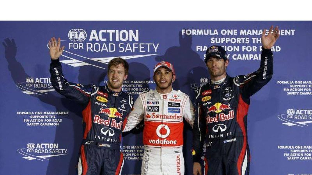 Webber, Hamilton y Vettel.