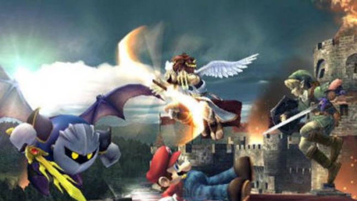 Mario Bros (en el centro, en el suelo), atacado por Zelda, en uno de los exitosos videojuegos para consola de Nintendo.
