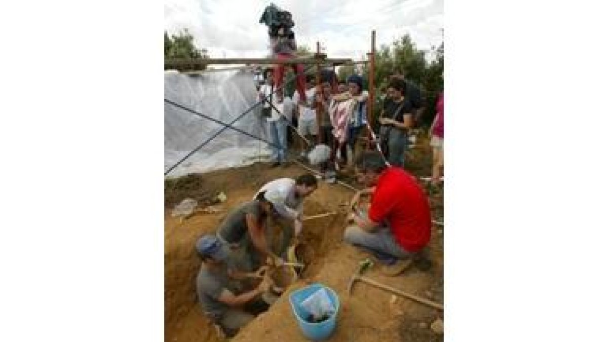 Trabajos de exhumación de la fosa de Cabañinas, en julio pasado
