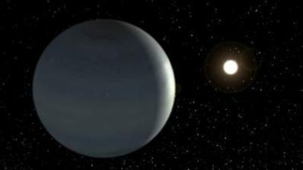Imagen del planeta CoRoT-9b mientras orbita alrededor de una estrella semejante al Sol.