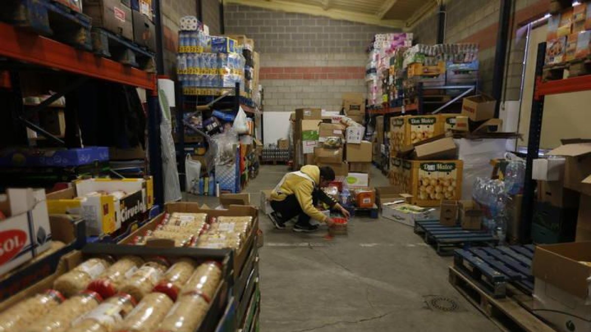 Voluntarios organizando lotes de comida