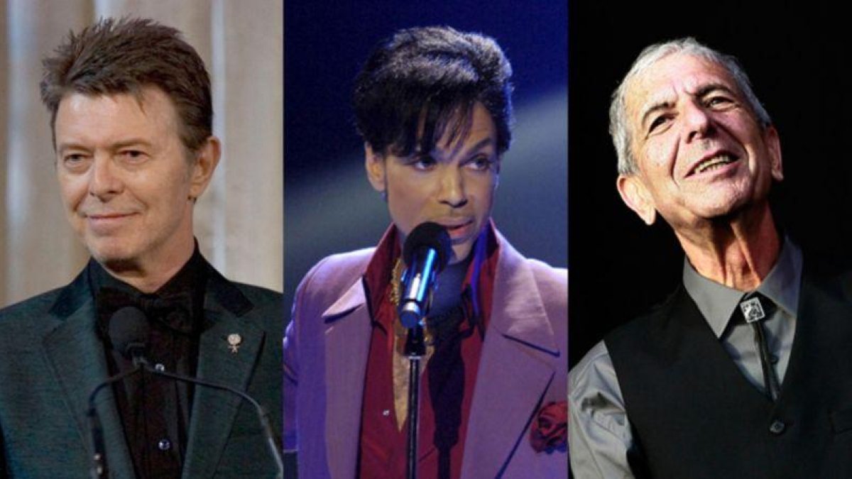 David Bowie, Prince y Leonard Cohen, todos ellos fallecidos en el 2016.