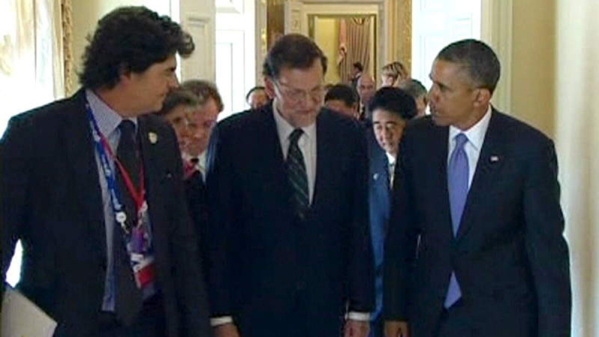 Rajoy y Obama, ayer, antes de acceder a la sala del Palacio de Constantino.
