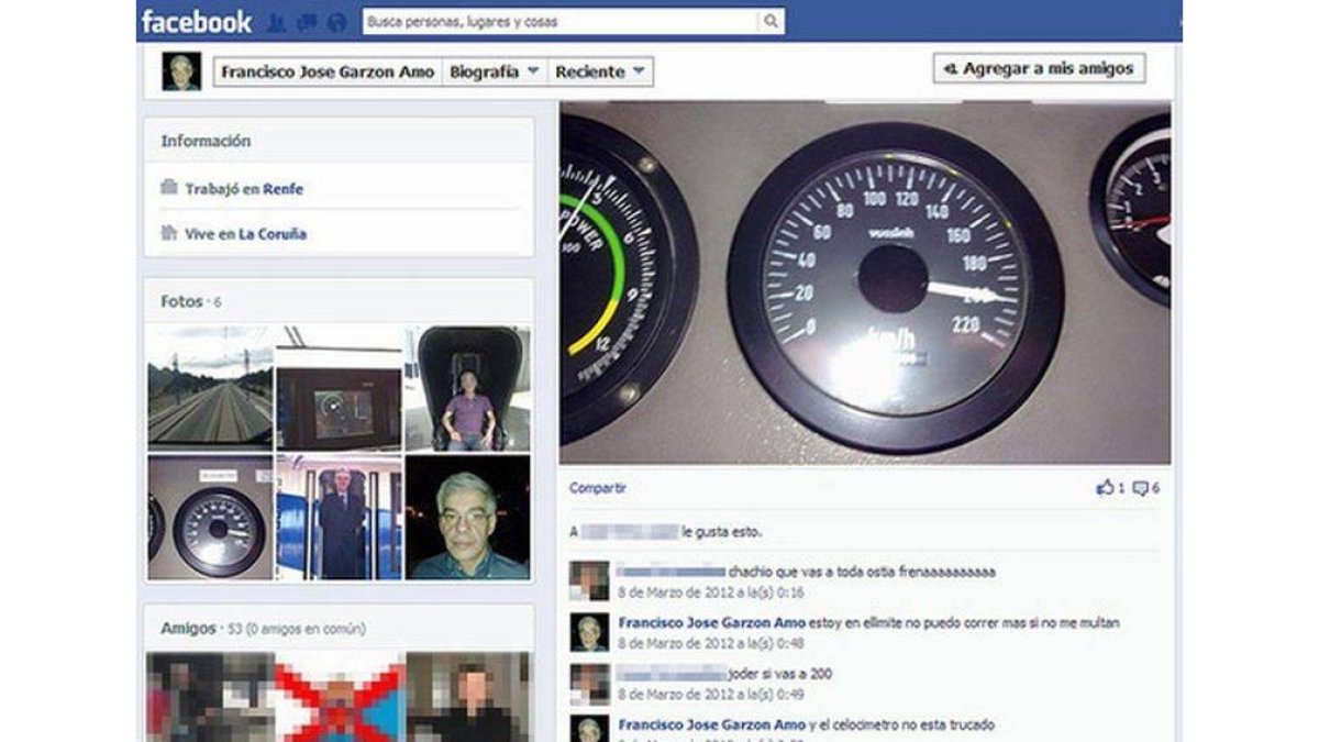 Captura del perfil de Facebook de Francisco José Garzón Amo, maquinista del tren accidentado en Santiago.