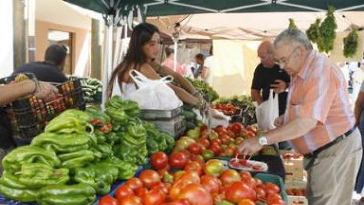La mayor parte de los puestos venden tomates de Mansilla de las Mulas.