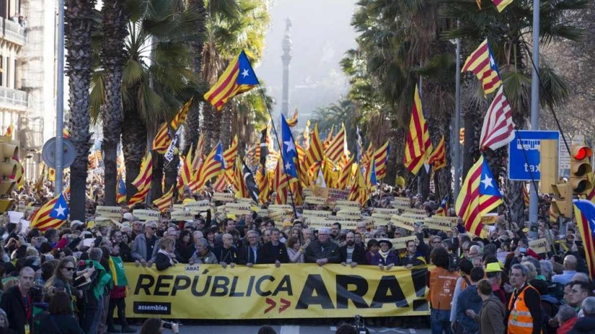 Manifestación de la ANC en Barcelona, este domingo.