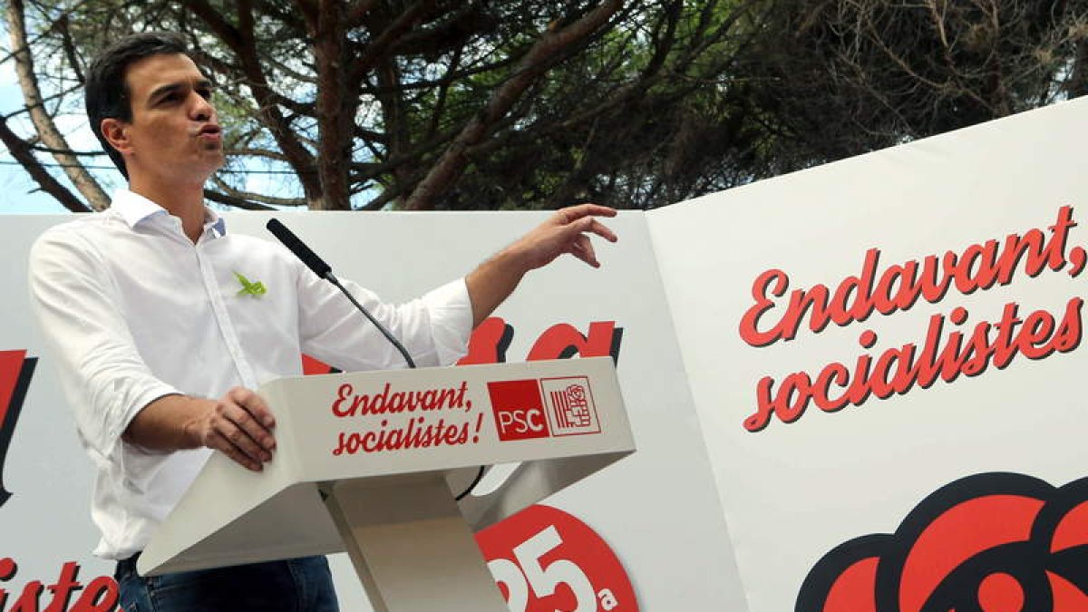 Pedro Sánchez durante su intervención en la Fiesta de la Rosa.