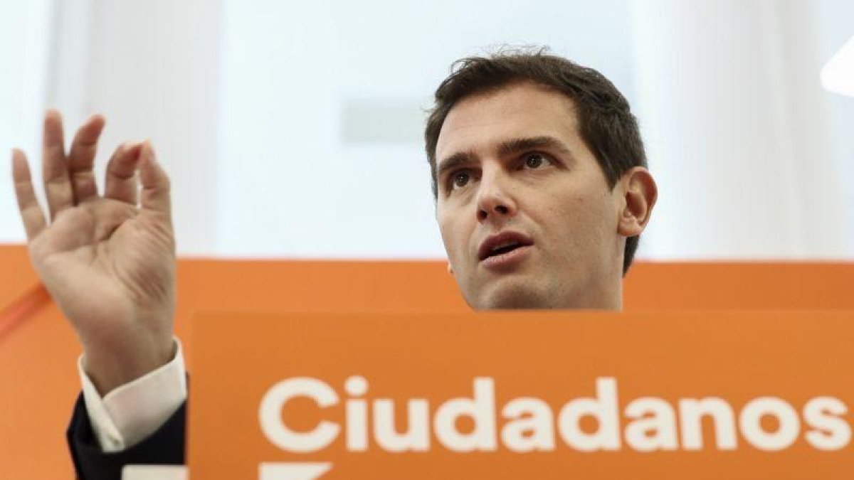 El presidente de Ciudadanos, Albert Rivera, durante una rueda de prensa.