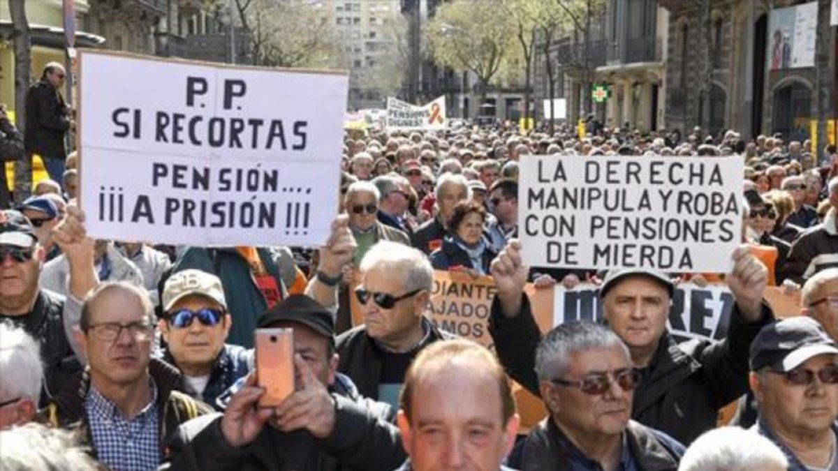Manifestación de pensionistas en Barcelona, el pasado 17 de marzo.
