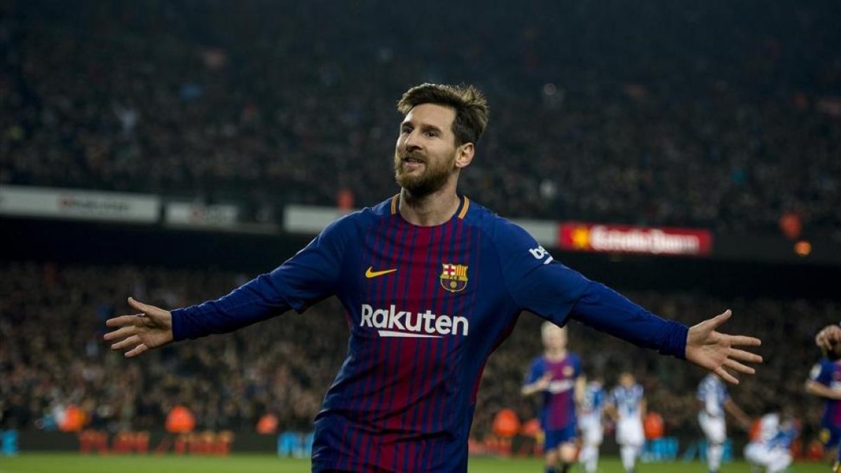 Messi celebra el segundo gol del Barça ante el Espanyol.