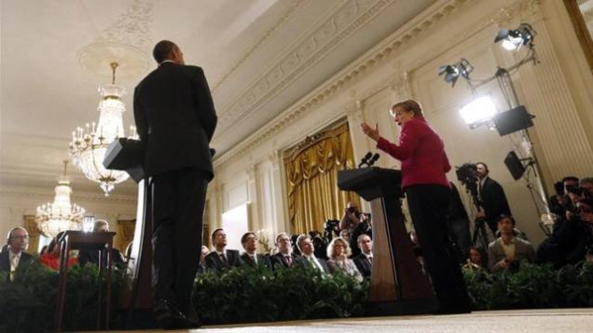 Barack Obama y Angela Merkel en la Casa Blanca.