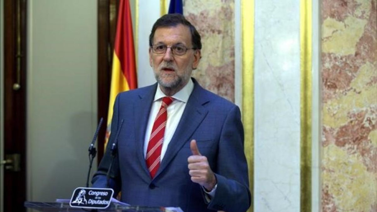 Mariano Rajoy, en rueda de prensa en el Congreso.