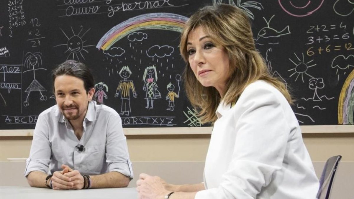 Pablo Iglesias con Ana Rosa Quintana, en el programa de Tele 5 '26 J: quiero gobernar'
