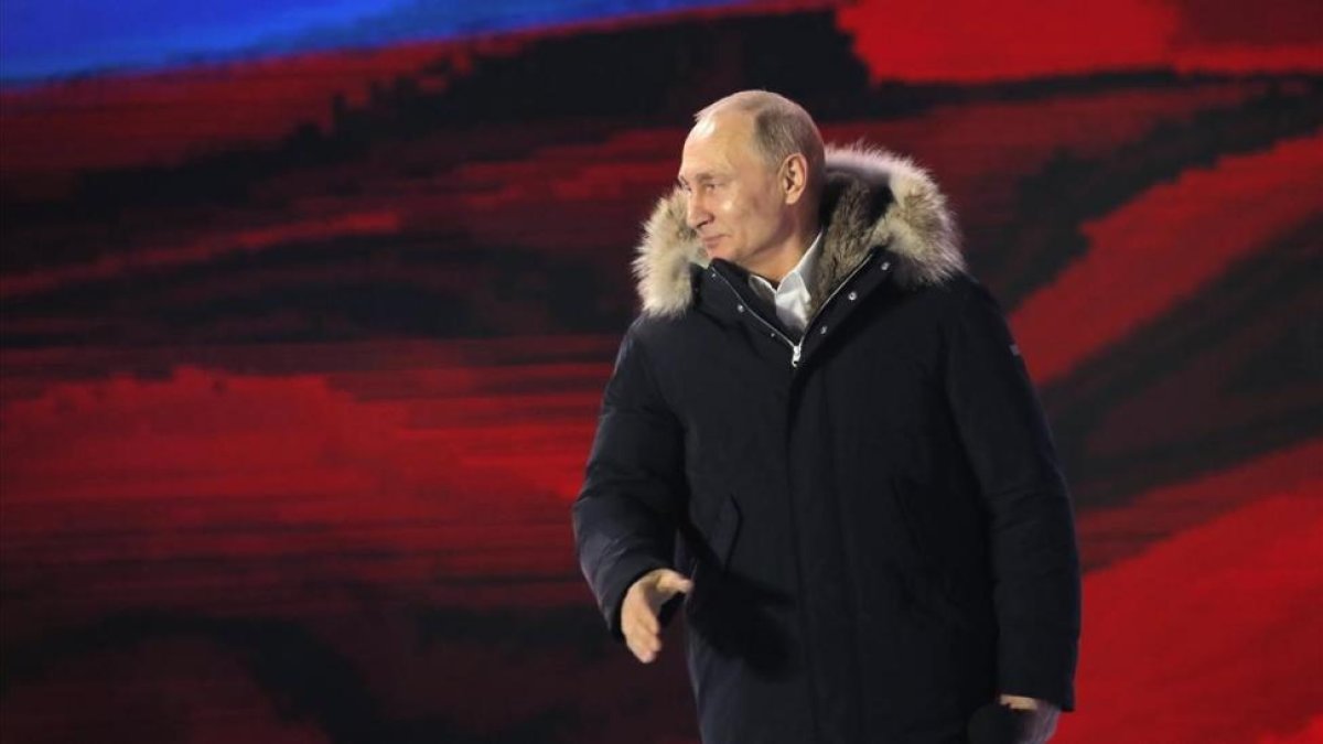 El presidente ruso, Vladimir Putin, en un acto de campaña el 18 de marzo en Moscú.