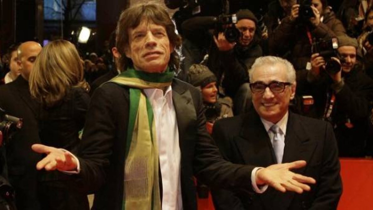 Mick Jagger y Martin Scorsese, en el Festival de Cine de Berlín, durante la presentación de la película documental 'Shine a Light'.