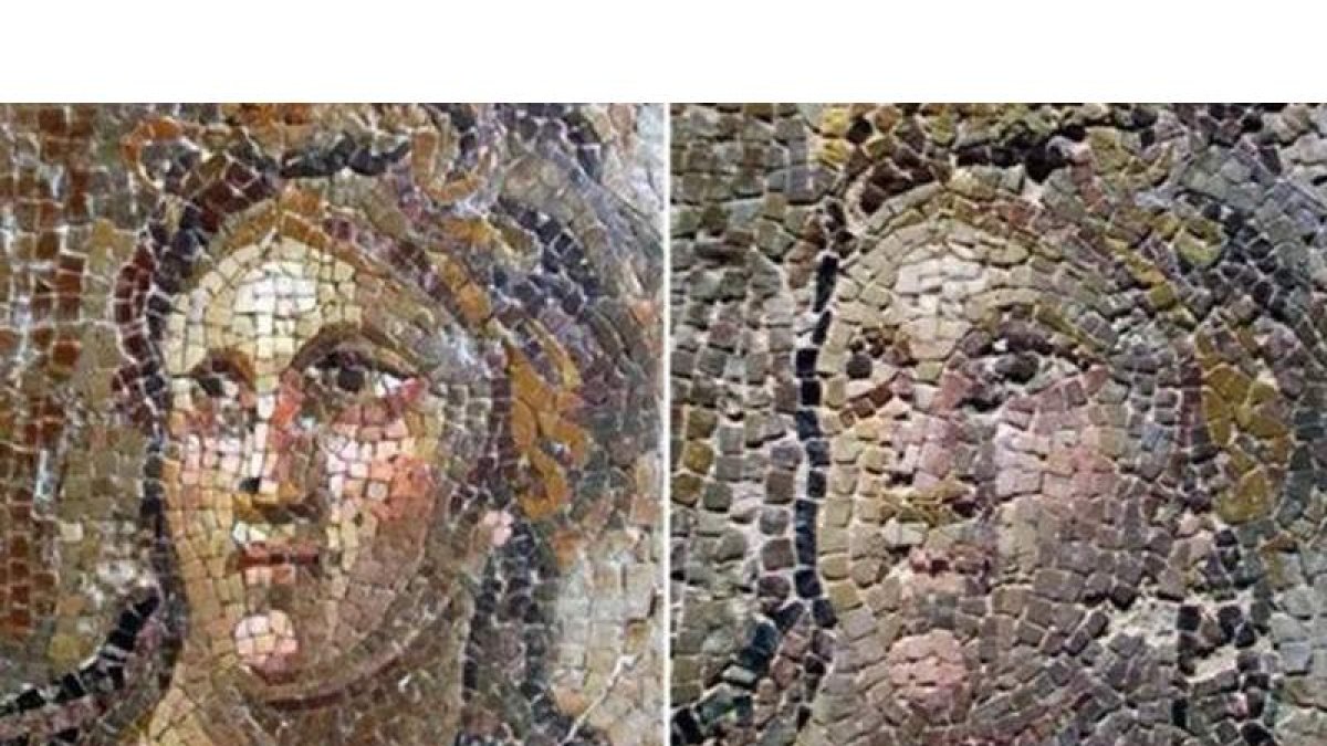 El mosaico romano antes y después de la chapucera restauración
