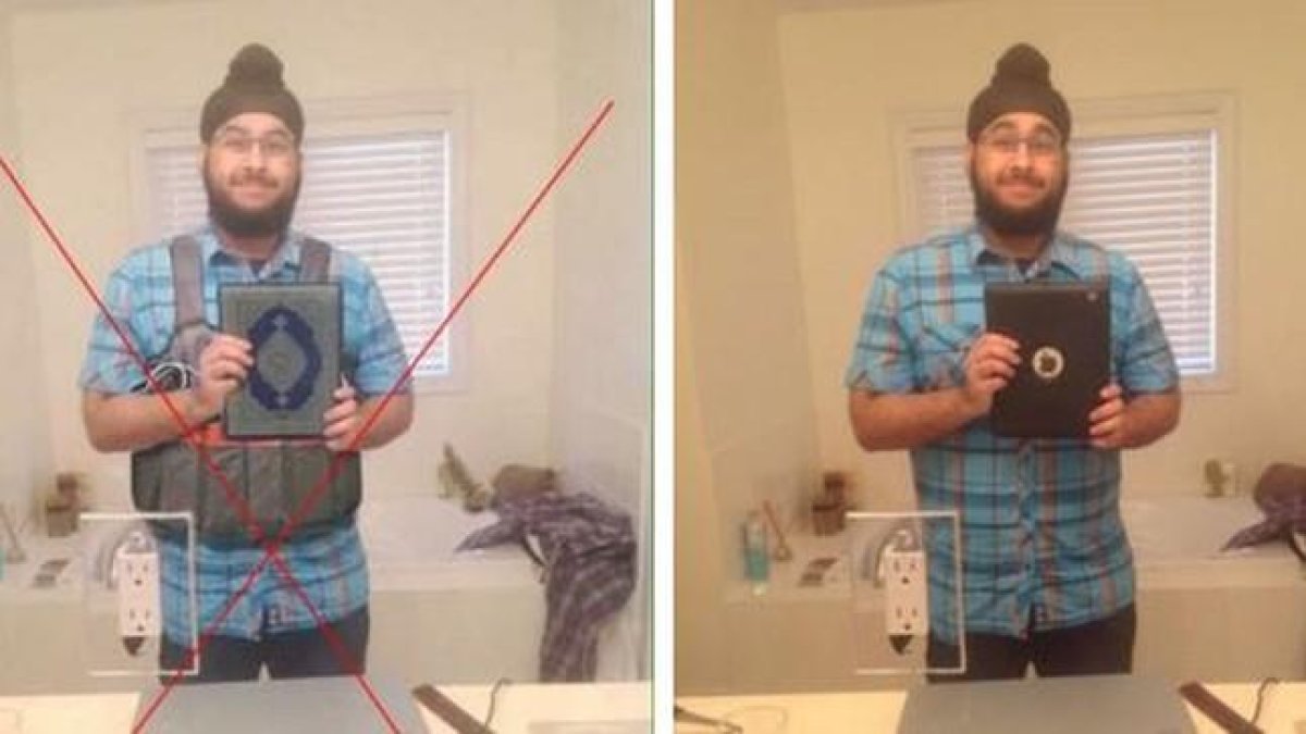 A la izquierda de la imagen vemos la fotografía trucada y a la derecha la original.