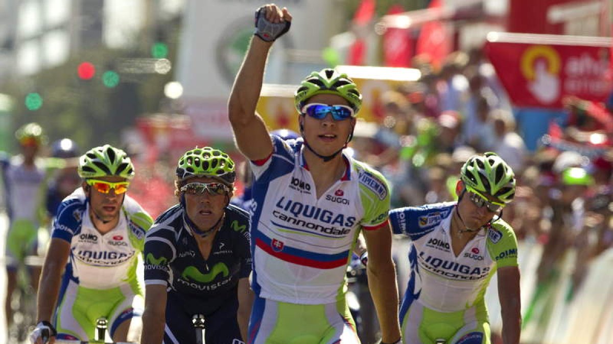 Peter Sagan tras proclamarse ganador de la sexta etapa de la Vuelta a España 2011.