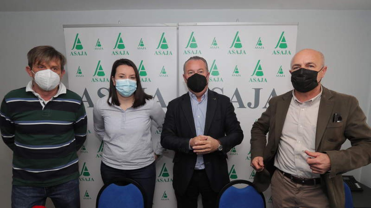 Los directivos de Asaja Arsenio García Vidal, Begoña Bello, Donaciano Dujo y José Antonio Turrado, ayer en Ponferrada. L. DE LA MATA