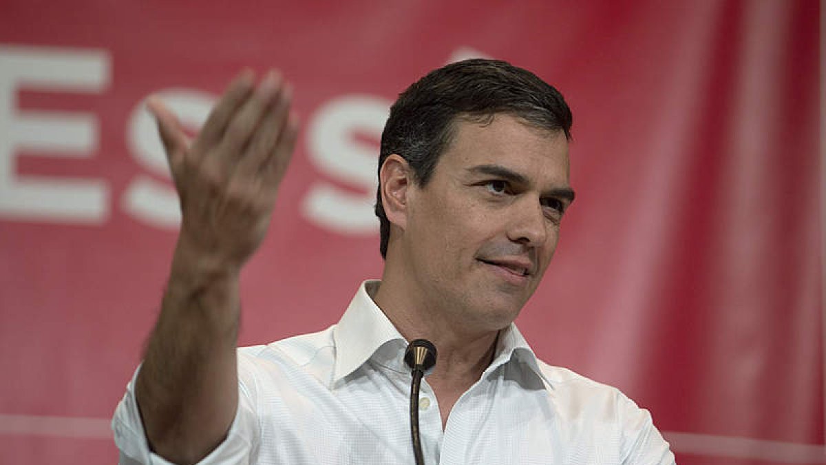 El exsecretario general y aspirante a la reelección, Sánchez, en un acto de su candidatura. PEPE TORRES