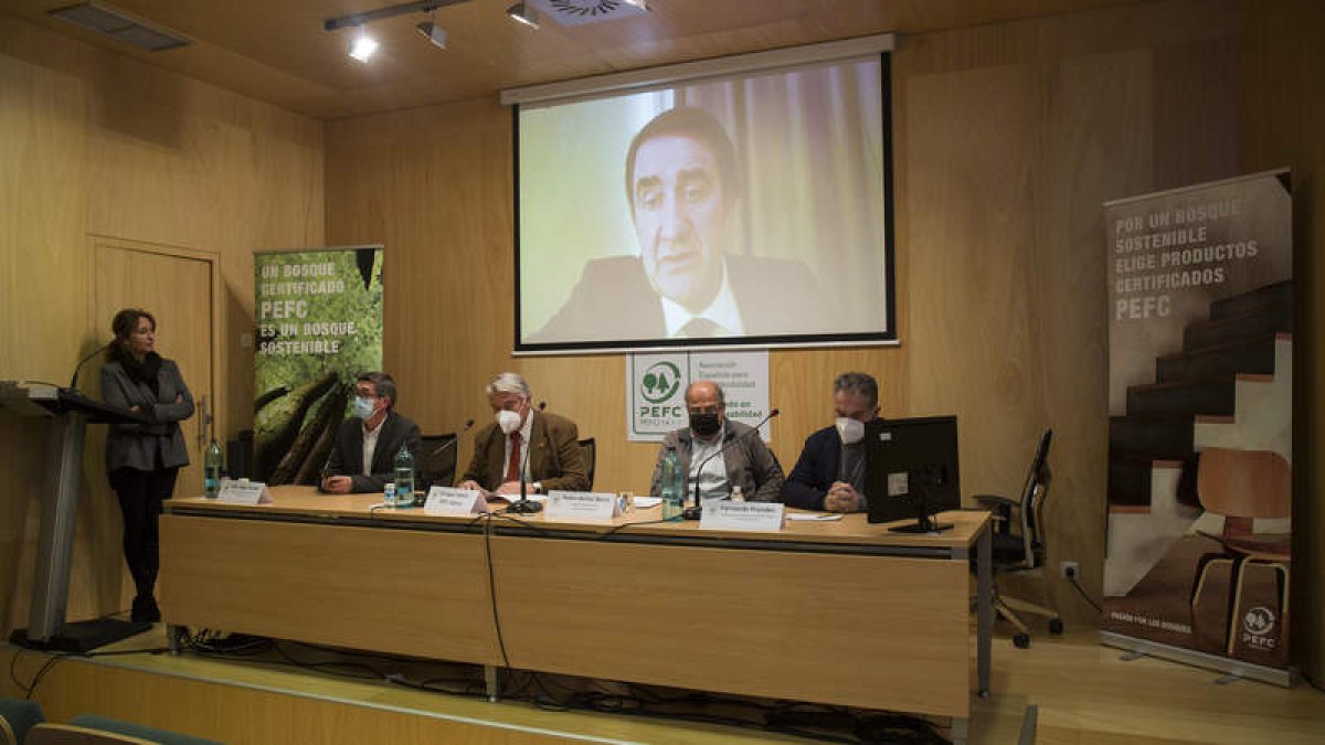El consejero de Fomento y Medio Ambiente, Juan Carlos Suárez-Quiñones, interviene de forma telemática en el foro. FERNANDO OTERO