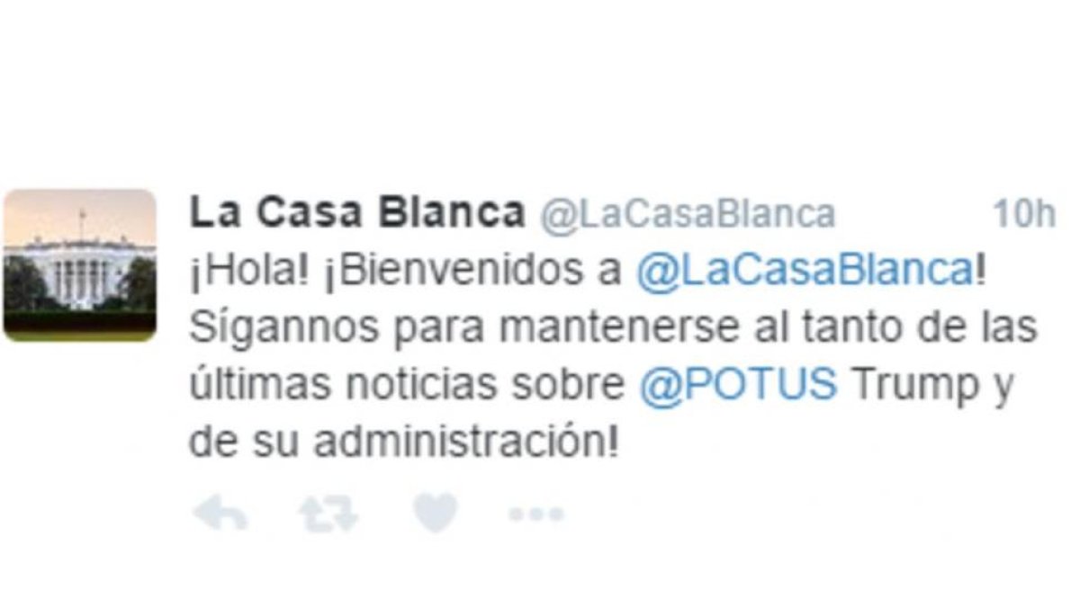 Primer tuit en castellano del Gobierno de Trump.